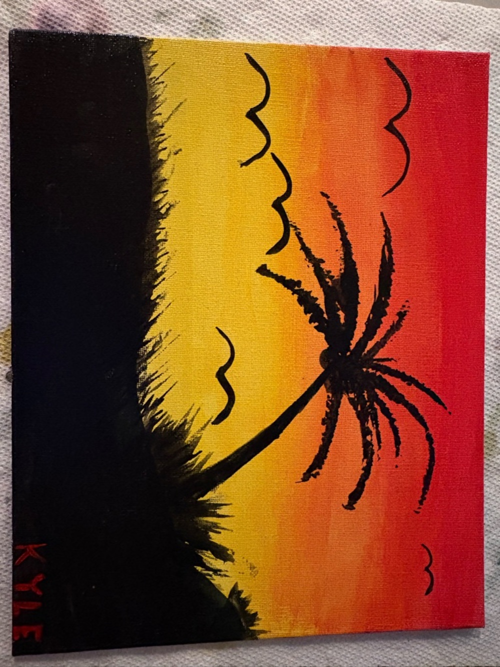 One of a kind, Canvas Art original piece Sunset Palm Silhouette